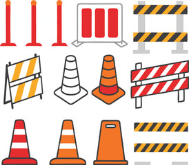 Road barrier and street barriers set. Vector illustration