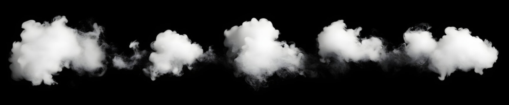 White smoke clouds, black background, sprite sheet. Wispy white smoke billows against a dark backdrop