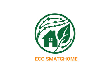 Unique ECO HOME,RETAIL LOGO, GLOSSARY LOGO, SUSTAINABLE ECO HOME,Smarthome with leaf logo
