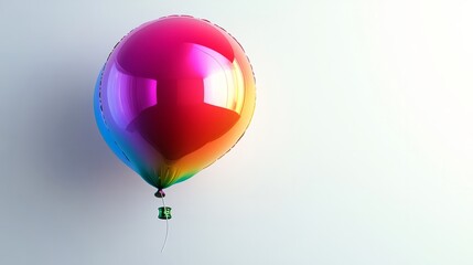 Fototapeta premium A 3D balloon shaped like a rainbow, colorful and vibrant, floating against a clean white background with soft light creating reflections