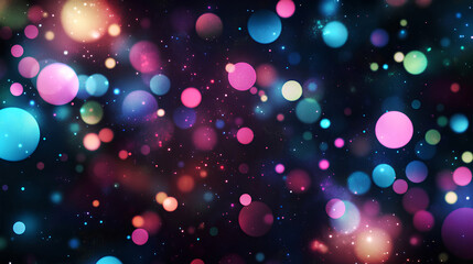 Naklejka premium Vibrant neon polka dot pattern with glowing electric blue pink green and purple dots on a deep black background with a futuristic cyberpunk aesthetic 