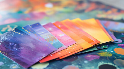 Colorful abstract art cards showcasing a vibrant gradient of colors and textures evoking creativity and artistic expression perfect for design projects