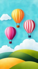 Fototapeta premium Hot air balloons floating colorful landscape