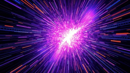 Obraz premium Abstract Light Speed Burst with Bright Glowing Center and Colorful Rays