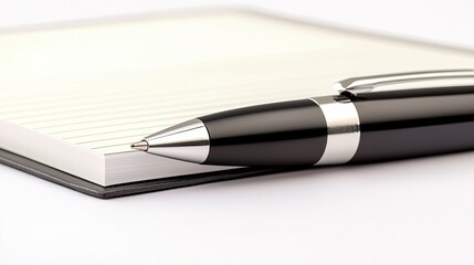 A sleek pen rests on a blank notepad, ready for notes or creative ideas, showcasing simplicity and organization.