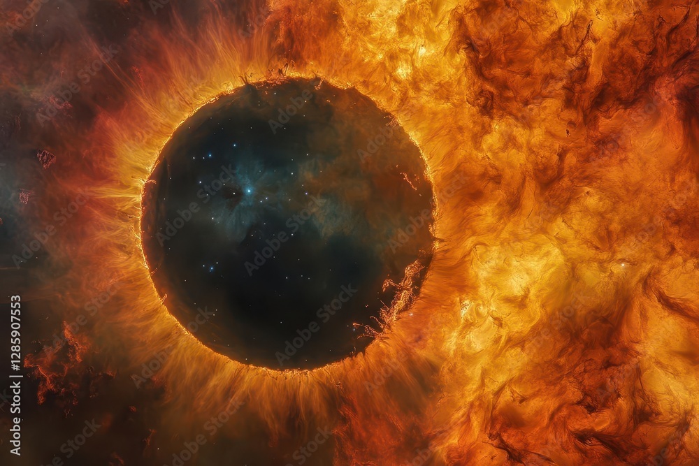 Wall mural majestic solar corona with dynamic plasma flares deep space nebula background cosmic rays in vibrant