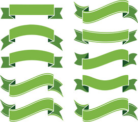 Obraz premium Green ribbons set. Red banners. Vector illustration