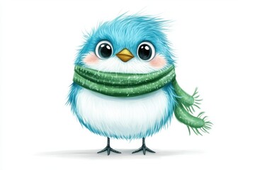 Fototapeta premium Cute fluffy bird with green scarf