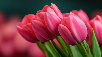 Obraz premium Pink flowers with green leaves. The flowers are in a vase