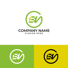 circular EV logo with integrated lightning symbol. Suggests electric power, speed, or forward-thinking technology. Minimalist vector, ideal for electric vehicle companies, charging stations,