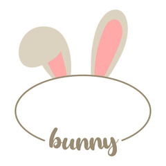 Design decor oval frame with rabbit, graphic elements bunny ears and paws. Decoration Frame, Text Frame, Kids Frame, Easter Frame