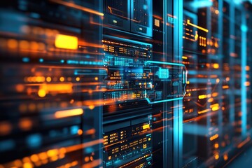 Servers stacked vertically in a data center facility