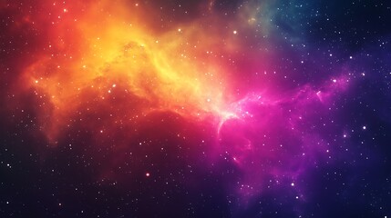 Naklejka premium Vibrant nebula with orange, pink, and purple hues, scattered stars.
