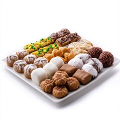 Assorted Sweet Pastries and Confectionery on White Plate Perfect for Dessert and Celebration Moments