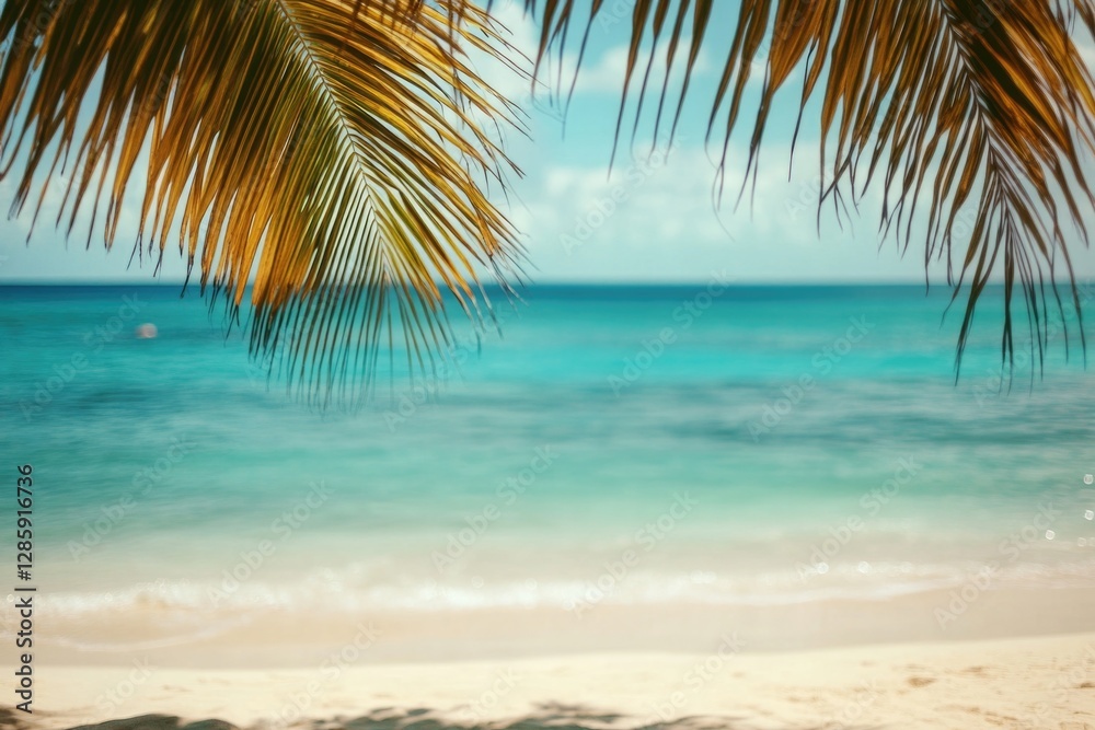 Aufkleber a serene coastal scene featuring a palm tree against a blue ocean backdrop
