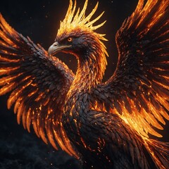 A mystical phoenix with a radiant crown of flames, its wings glowing with fiery majesty.