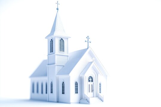 A small white church with a tall steeple, perfect for various uses such as illustrations, designs and more