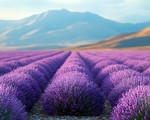 Obraz premium Endless Lavender Field Under Bright Blue Sky Filling Air with Calm and Beauty