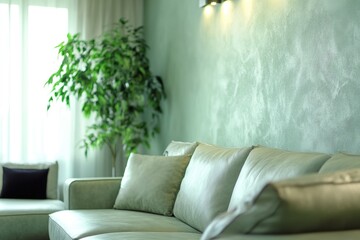Fototapeta premium Cozy living space with modern furniture and a green plant