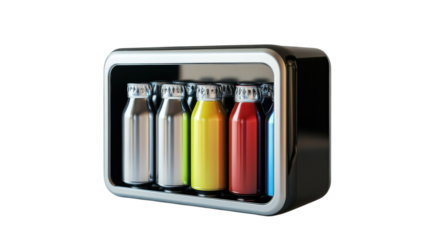 Collection of Colorful Bottles Displayed in a Sleek Black Container for Modern Home Decor