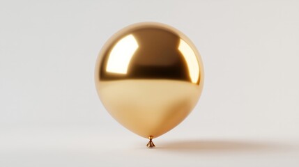 Fototapeta premium A 3D model of a round balloon, metallic gold, floating gently on a white background with subtle reflections