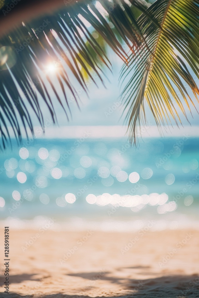 Poster coastal scenery featuring a palm tree and ocean waves