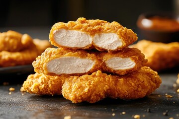 A plate of chicken nuggets sitting on a table