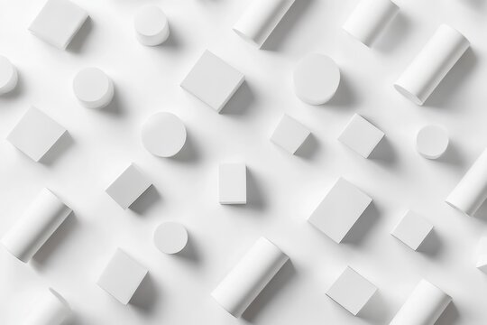 A collection of white geometric shapes on a white surface