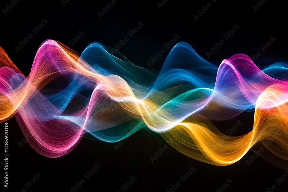 Poster colorful abstract wave pattern on black background.