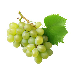 Obraz premium Fresh Bunch of Green Grapes with Leaves on transparent background 