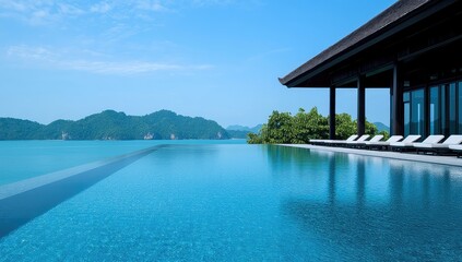 Fototapeta premium Luxurious infinity pool overlooking a tropical bay