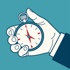 Stopwatch in male hand. Vector