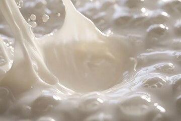 A close-up shot of milk being poured into a bowl