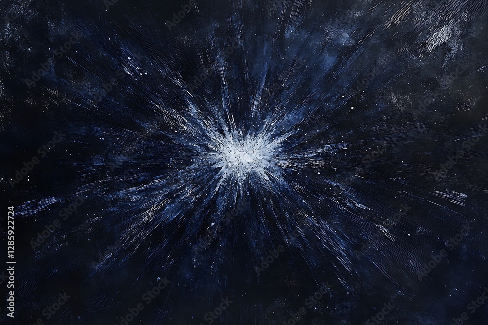 Poster cosmic explosion, radiating energy and light in deep space.