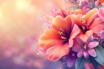 A cluster of colorful flowers in focus