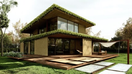 A house with a natural insulation system made from recycled wool and plant-based materials.