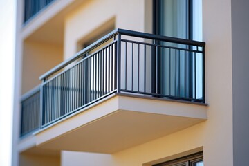 A city apartment building featuring multiple balconies, great for urban lifestyle or architecture concepts