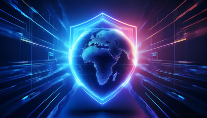 Obraz premium security shield and lock on global world background