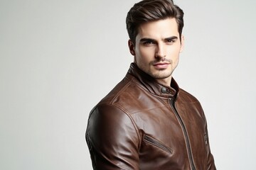Obraz premium A person wearing a leather jacket poses for a photo