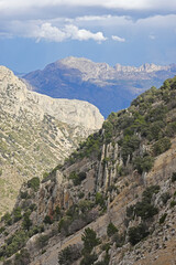 Fototapeta premium The mountain panorama opening from the hiking path to pick Puig Campana, Finestrat, Benidorm, Spain