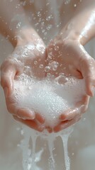 Fototapeta premium Hands and white soap foam poster background