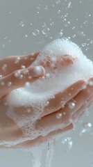 Obraz premium Hands and white soap foam poster background