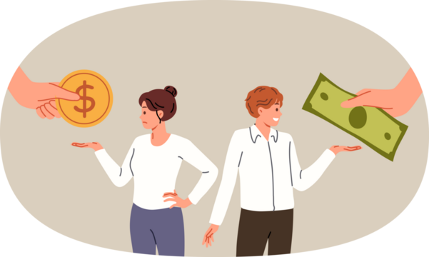 Difference in salary of two employees is caused by receiving different money for performing professional duties. Woman receives lower salary than man due to discrimination and sexism in company