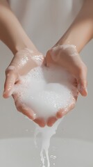 Hands and white soap foam poster background