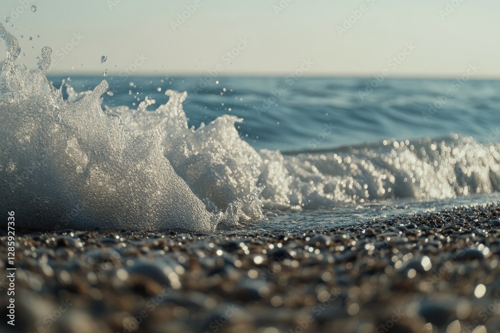 Poster a close-up view of a wave crashing on the shore