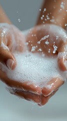 Fototapeta premium Hands and white soap foam poster background