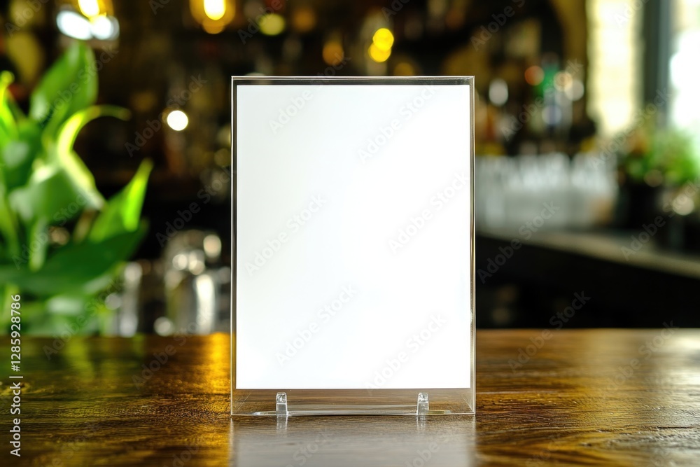 Poster a simple sign with a blank slate sits atop a wooden table, perfect for decorating or using as a prop