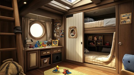 A small kids' room with a Murphy bed that folds into a play area.