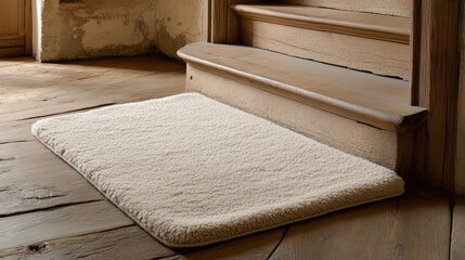 A soft beige wool rug placed on a wooden floor, enhancing natural decor.
