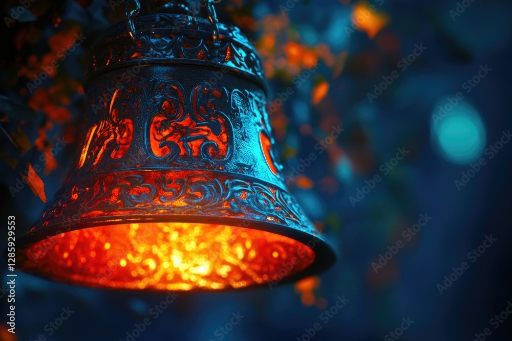 Poster close-up shot of a bell with soft light shining from behind